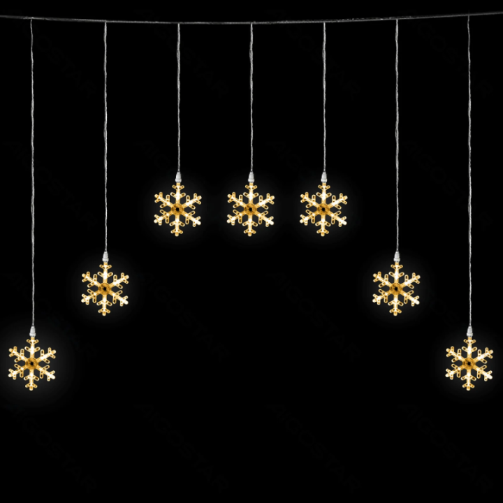 Low voltage string lights,Curtain Trapezoid Flat-top Light Snowflake Pendant Warm White 1.2*1m ,7 strips IP44, Indoor&Outdoor