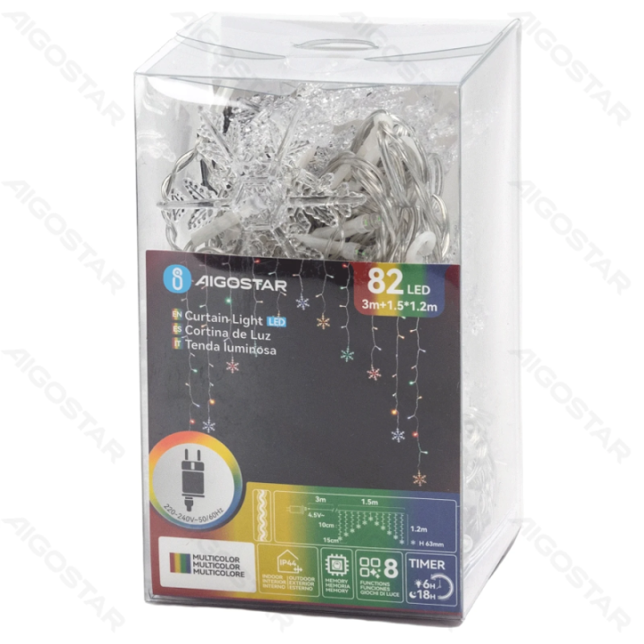 Low Voltage Curtain Inverted-V Flat String Lights Snowflake RGBY 1.5*1.2m 11 strips IP44, Indoor&Outdoor