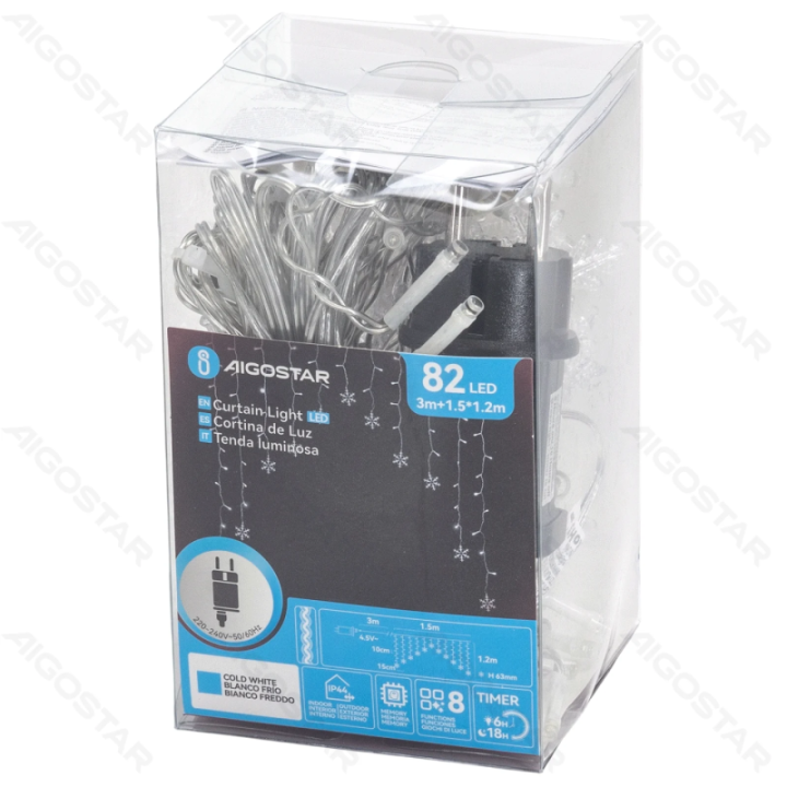 Low Voltage Curtain Inverted-V Flat String Lights Snowflake Cold White 1.5*1.2m 11 strips IP44, Indoor&Outdoor