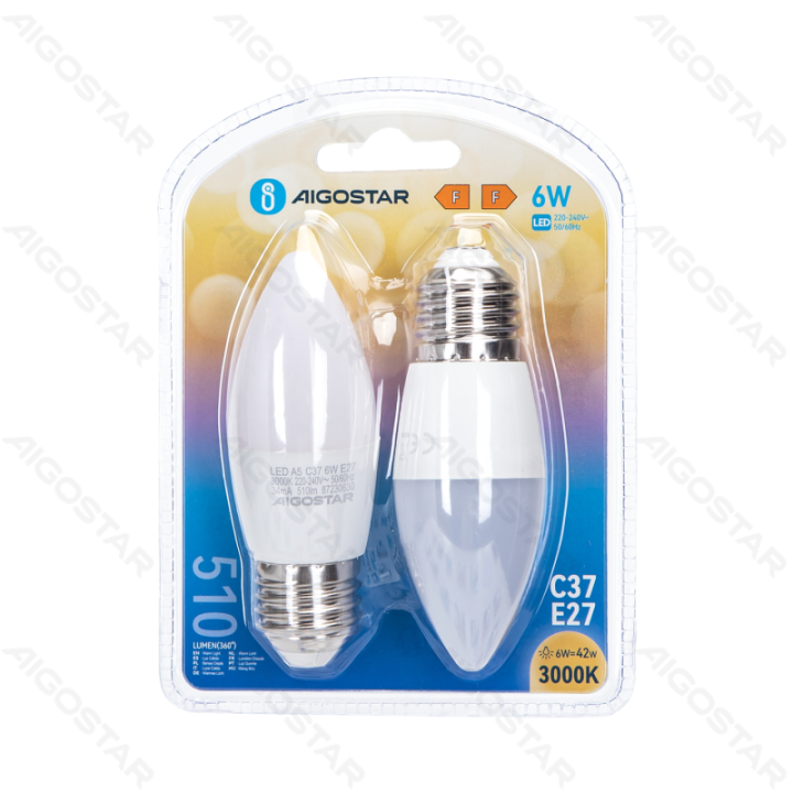 LED šviesa-E27-6W-3000K-510lm-2 vnt