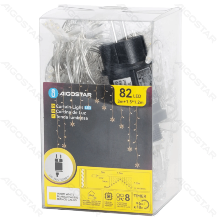 Low Voltage Curtain Inverted-V Flat String Lights Snowflake Warm White 1.5*1.2m 11 strips IP44, Indoor&Outdoor