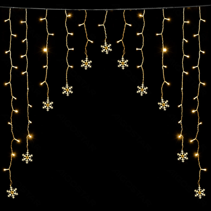 Low Voltage Curtain Inverted-V Flat String Lights Snowflake Warm White 1.5*1.2m 11 strips IP44, Indoor&Outdoor