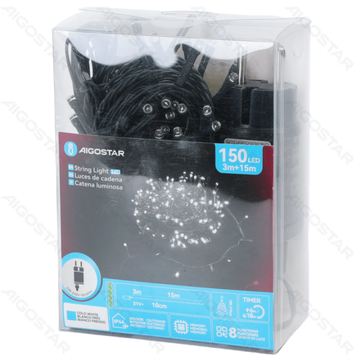 Low Voltage Flat String Lights, Cold White, 15m IP44, Indoor&Outdoor