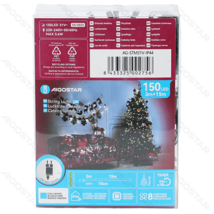 Low Voltage Flat String Lights, Cold White, 15m IP44, Indoor&Outdoor