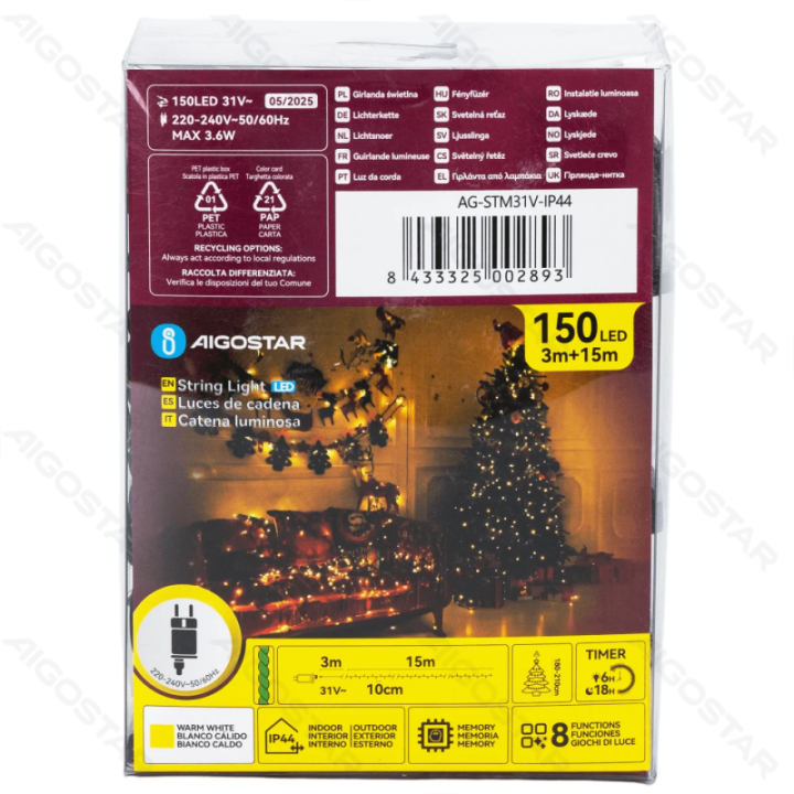 Low Voltage Flat String Lights, Warm White, 15m IP44, Indoor&Outdoor