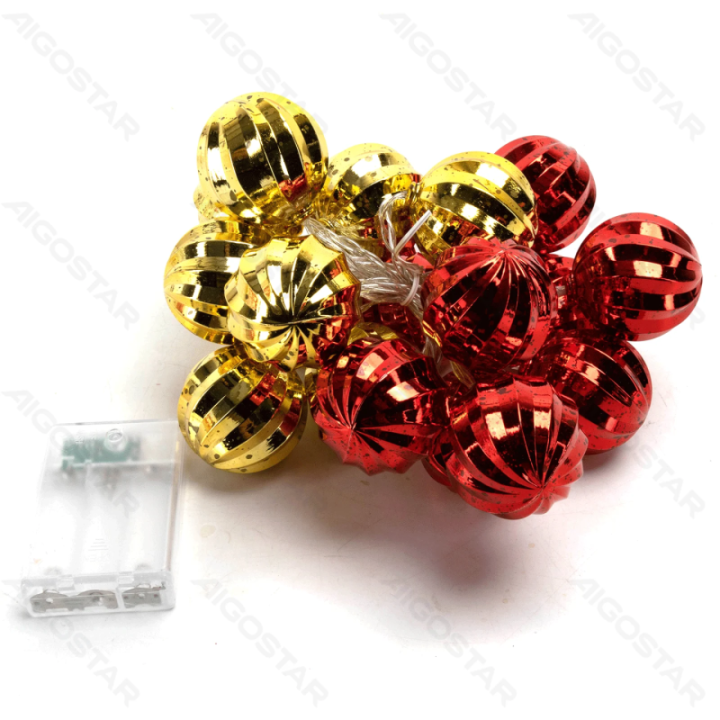 3AA Battery String Lights Christmas Balls Golden+Red Warm White 2m IP44, Indoor&Outdoor