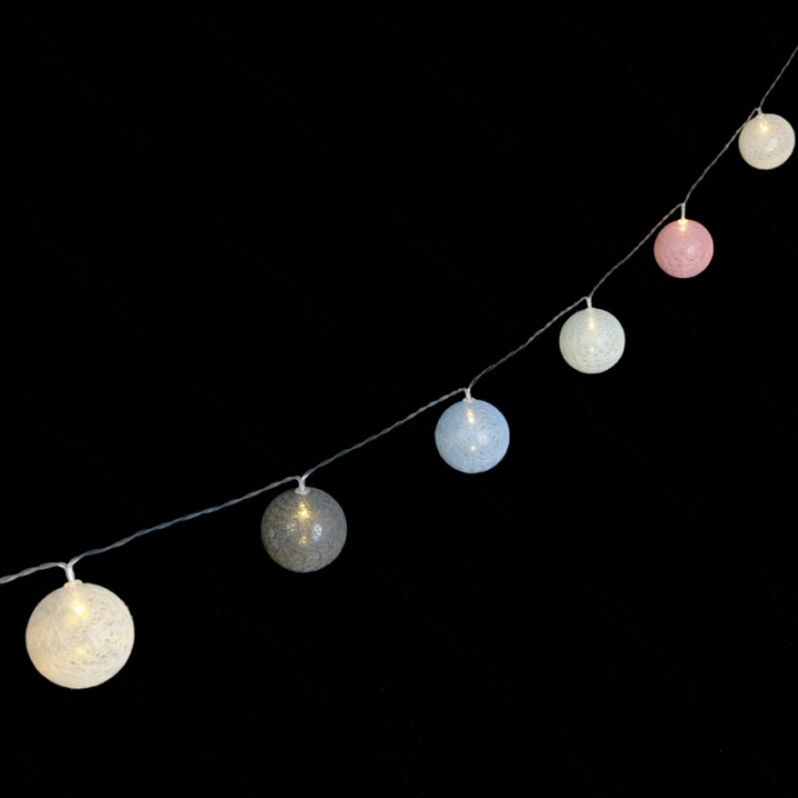 3AA baterijų girlianda medvilnės kamuoliukai Makaronų spalvos šiltai balta 2m