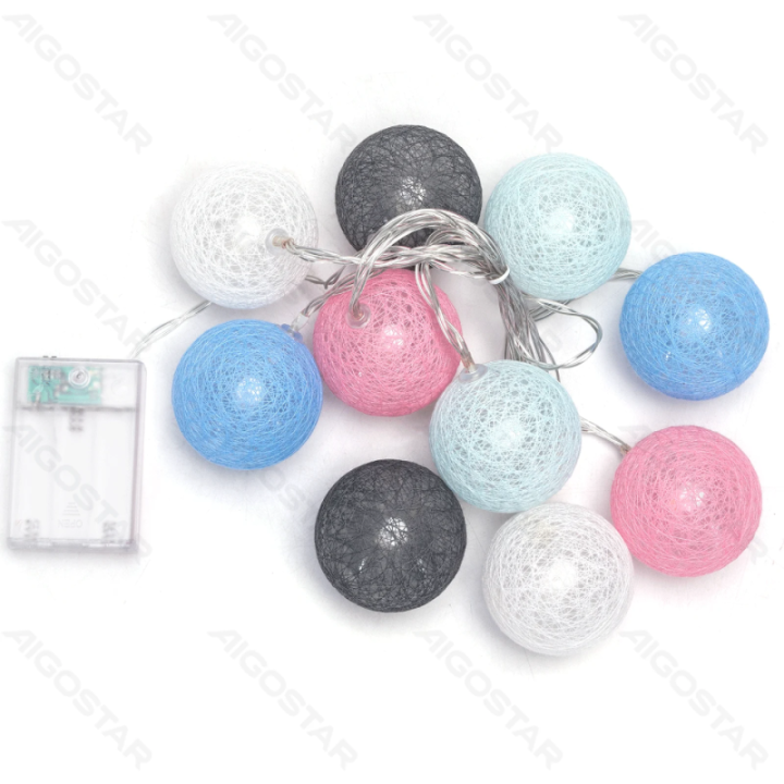 3AA baterijų girlianda medvilnės kamuoliukai Makaronų spalvos šiltai balta 2m