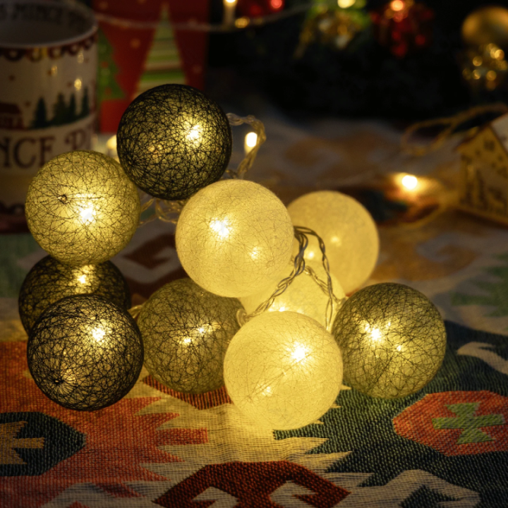 3AA Battery String Lights Cotton Ball Light Gray&White Warm White 2m