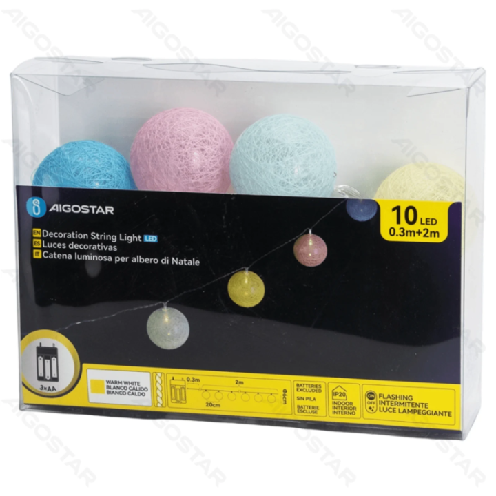 3AA Battery String Lights Cotton Ball Light Light Colors Warm White 2m