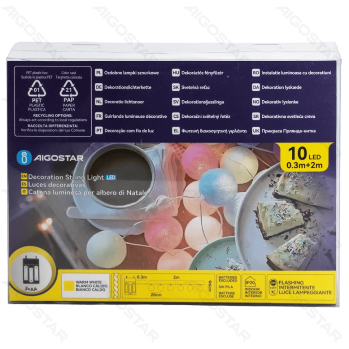 3AA Battery String Lights Cotton Ball Light Light Colors Warm White 2m