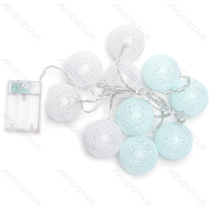 3AA Battery String Lights Cotton Ball Light Mint Green&White Warm White 2m