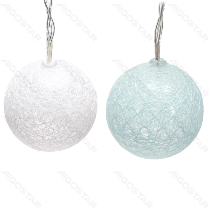 3AA Battery String Lights Cotton Ball Light Mint Green&White Warm White 2m