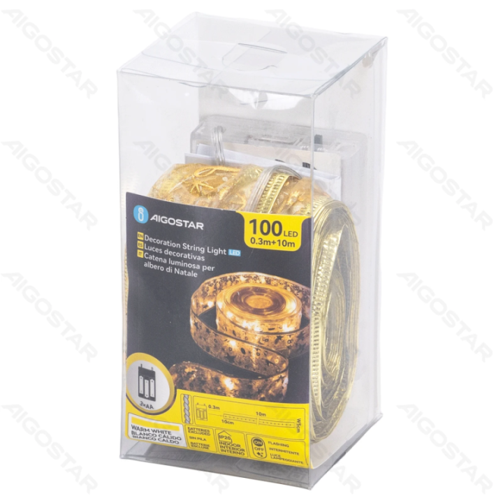 3AA Battery String Lights 5cm Golden Star Ribbon Warm White 10m IP44, Indoor&Outdoor