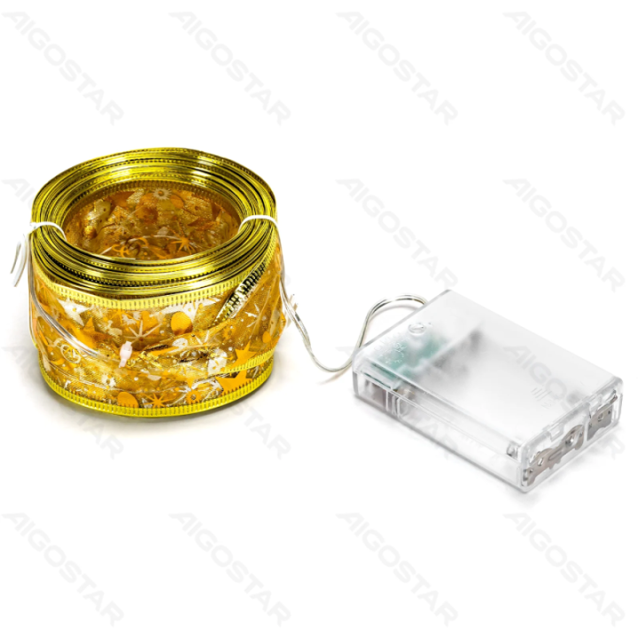 3AA Battery String Lights 5cm Golden Star Ribbon Warm White 10m IP44, Indoor&Outdoor