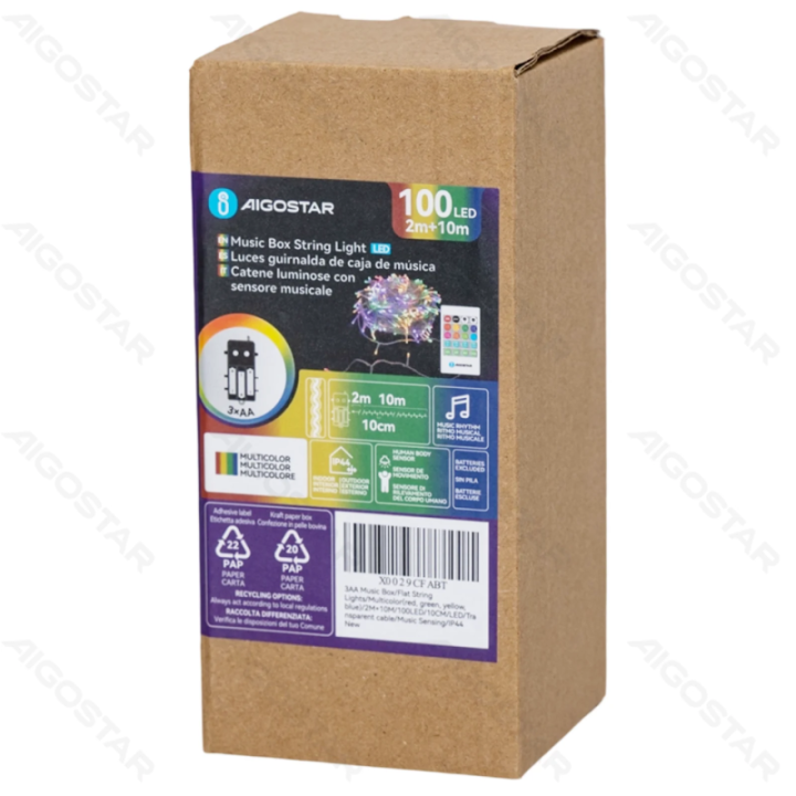 3AA Music Box Flat String Lights RGBY 10m IP44, Indoor&Outdoor