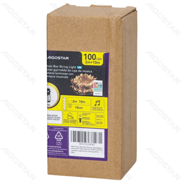 3AA Music Box Flat String Lights Warm White 10m IP44, Indoor&Outdoor