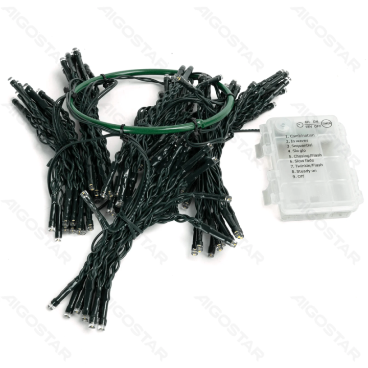 3AA baterijų girliandos medžio apdangalas, šiltai balta, 1.8m IP44, patalpose ir lauke