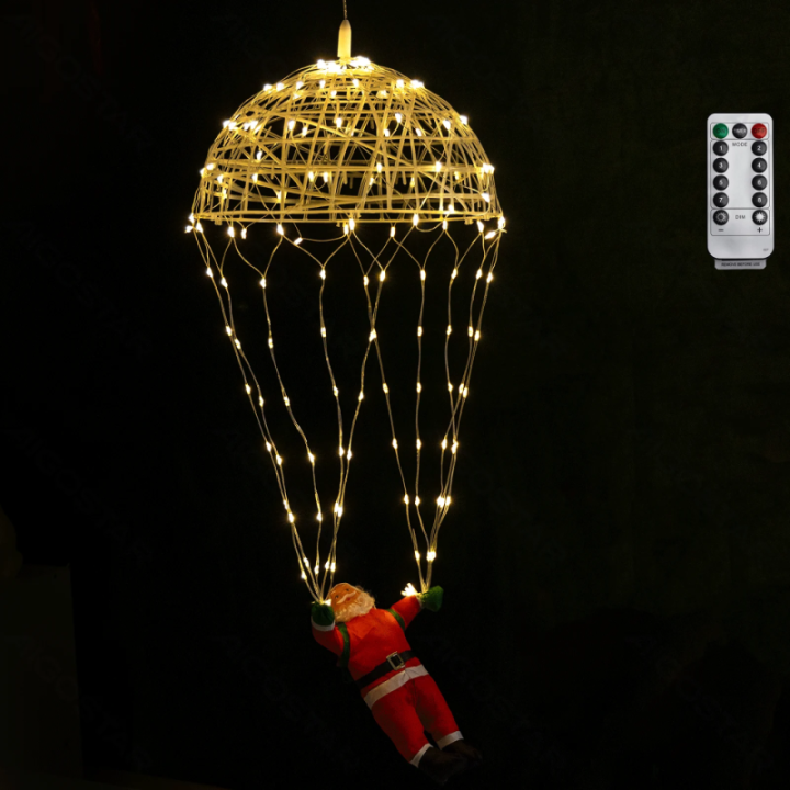 4AA Battery String Lights Santa Claus Parachute Warm White IP44, Indoor&Outdoor