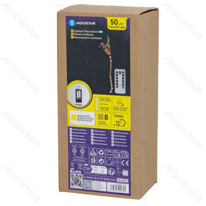 4AA Battery String Lights Santa Claus Pull Cord Warm White IP44, Indoor&Outdoor