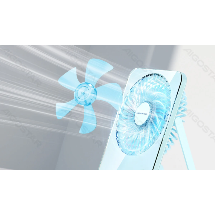 Portable Table Fan, 3 Inches, 5 Blades, 3 Speeds, 3600mAh, Blue