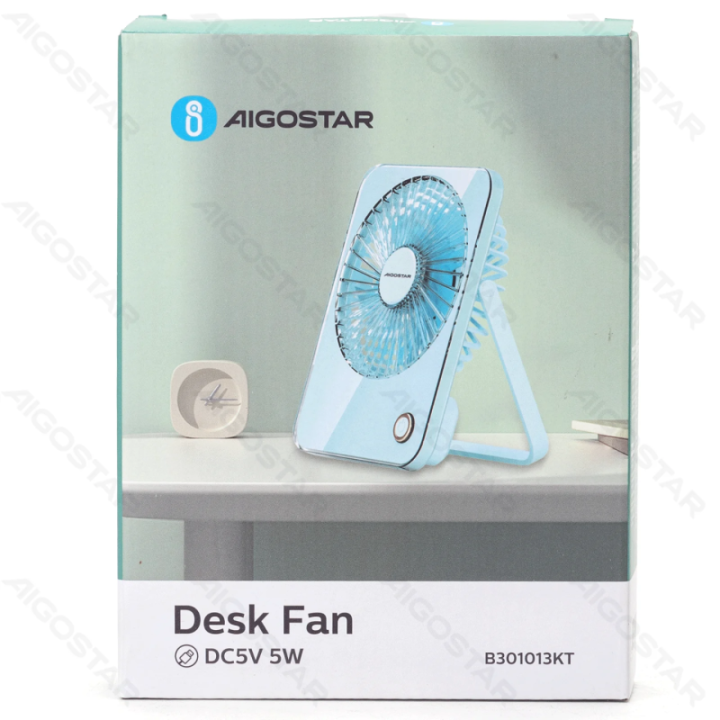Portable Table Fan, 3 Inches, 5 Blades, 3 Speeds, 3600mAh, Blue