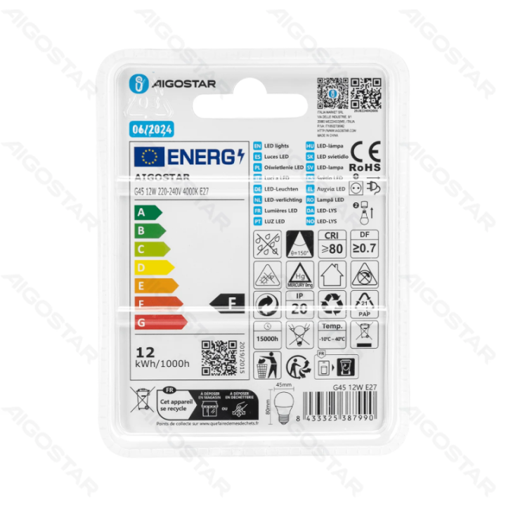 LED bulb G45 12W 4000K 1170lm E27