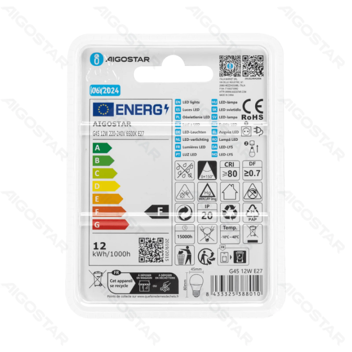 LED lemputė G45 12W 6500K 1170lm E27