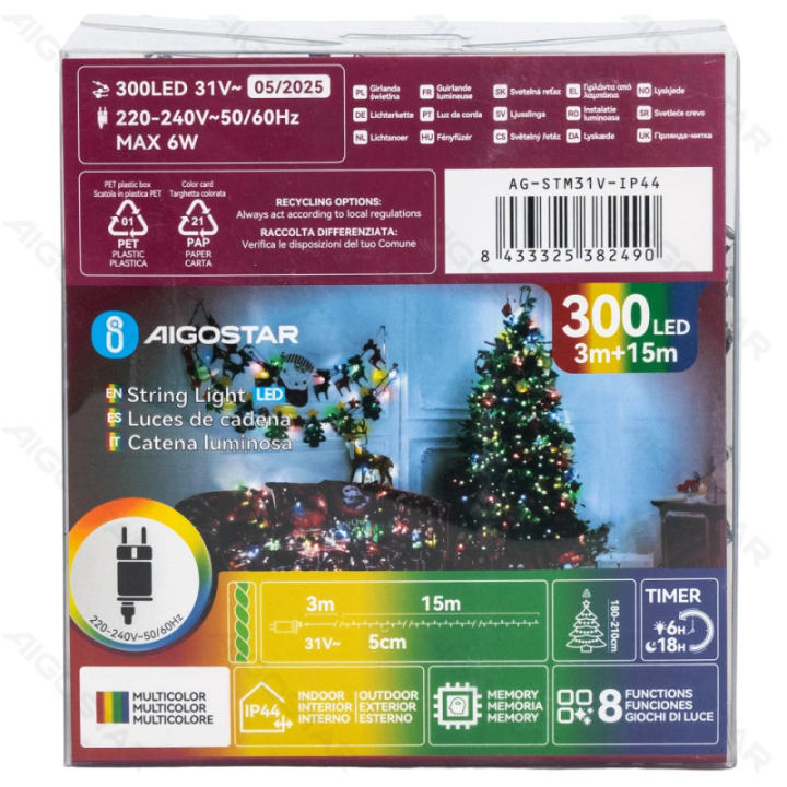 Low Voltage Flat String Lights, RGBY, 15m IP44, Indoor&Outdoor