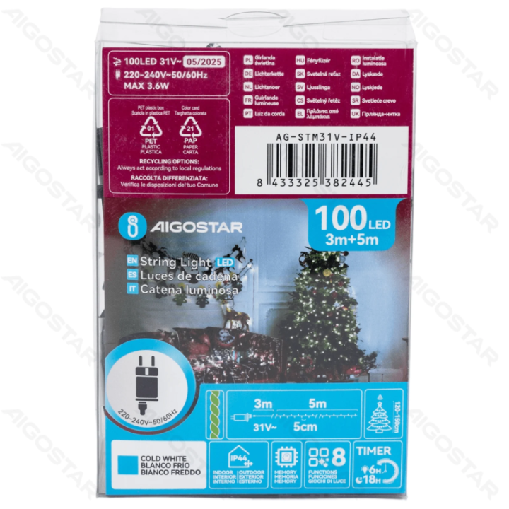 Low Voltage Flat String Lights, Cold White, 5m IP44, Indoor&Outdoor