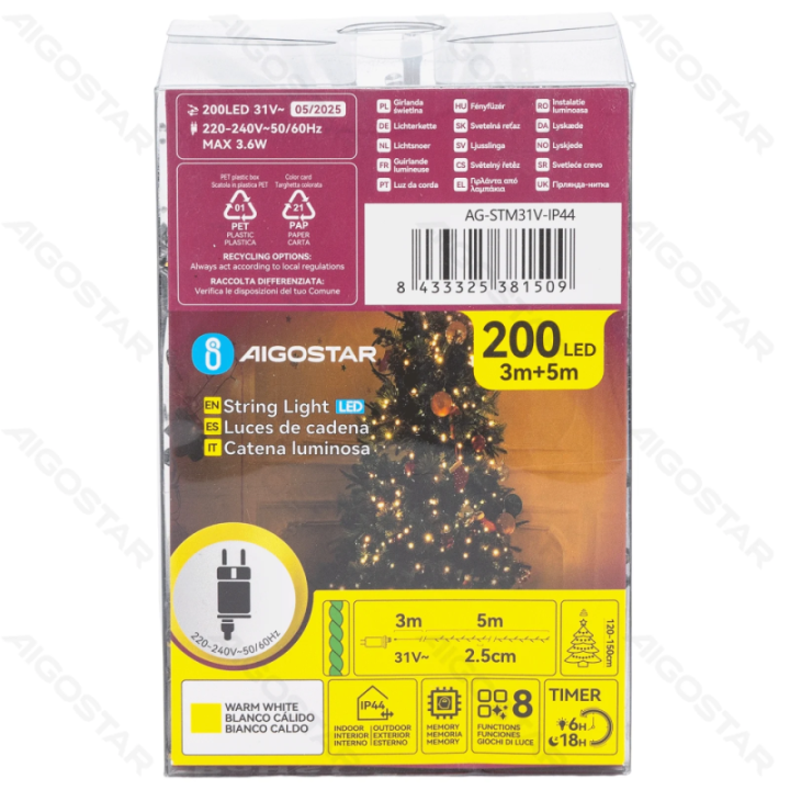 Low voltage firecracker flat string lights, warm white, 5m ,IP44, Indoor&Outdoor