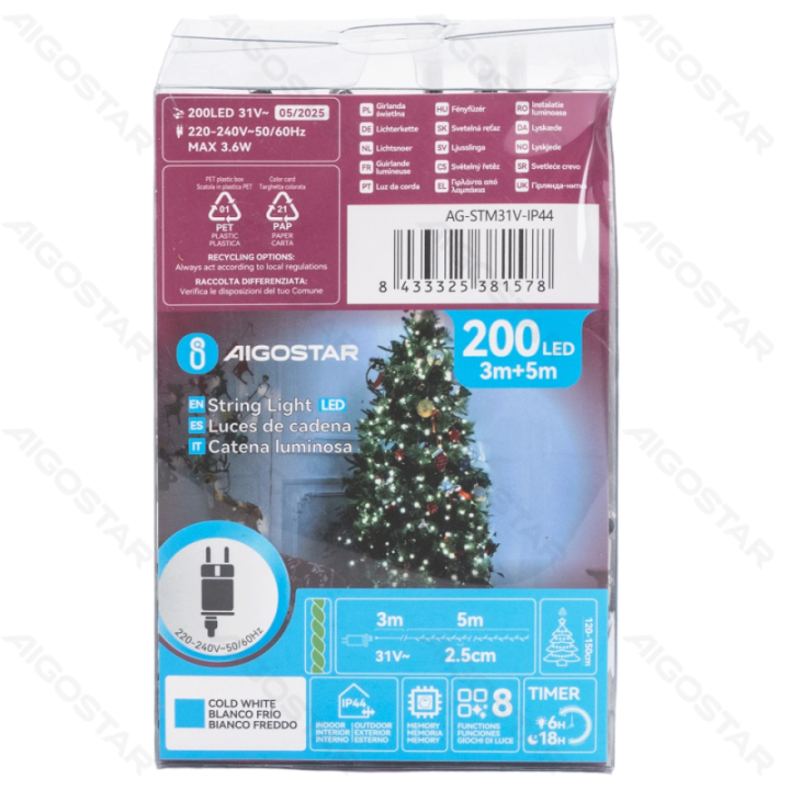 Low voltage firecracker flat string lights, cold white, 5m ,IP44, Indoor&Outdoor