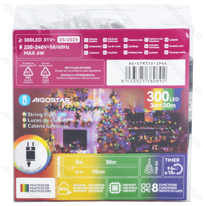 Low Voltage Flat String Lights, RGBY, 30m IP44, Indoor&Outdoor