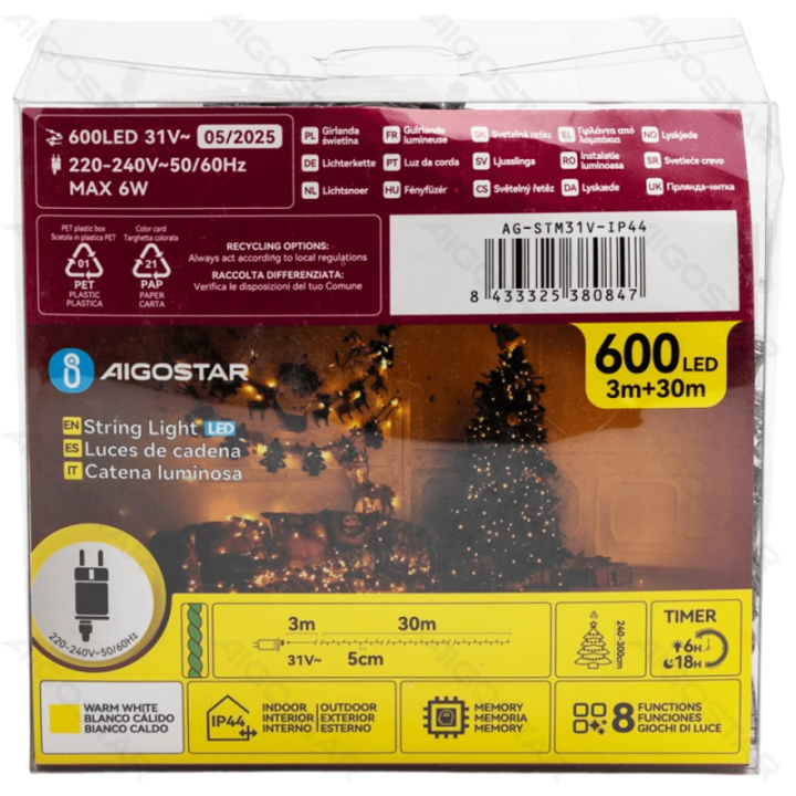 Low Voltage Flat String Lights, Warm White, 30m IP44, Indoor&Outdoor