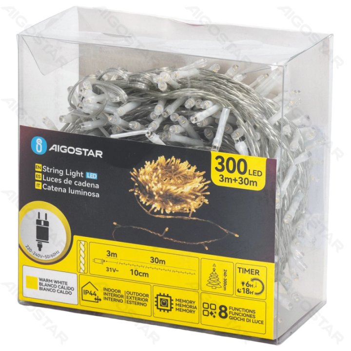 Low Voltage Flat String Lights, Warm White, 30m IP44, Indoor&Outdoor