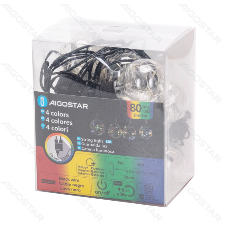 Low voltage G50 copper wire string light, RGBY, 5m ,IP44, Indoor&Outdoor