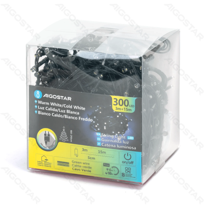 Mažos įtampos plokščios girliandos, šilta balta–dienos balta, 15m