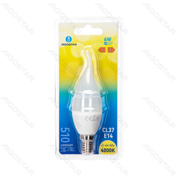 LED CL37 apvali lemputė-E14-6W-4000K-510lm