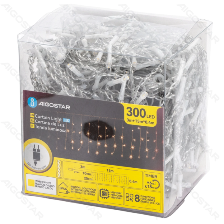 Low voltage icicle (flush) flat string lights, warm white, 15m*0.4m, IP44, Indoor&Outdoor 75 strips