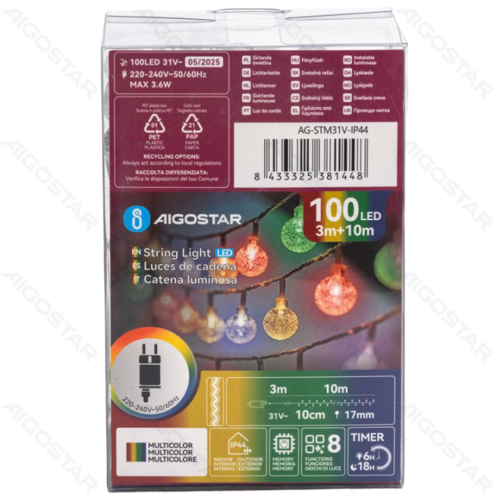 Low voltage bubble string lights, RGBY, 10m ,IP44, Indoor&Outdoor