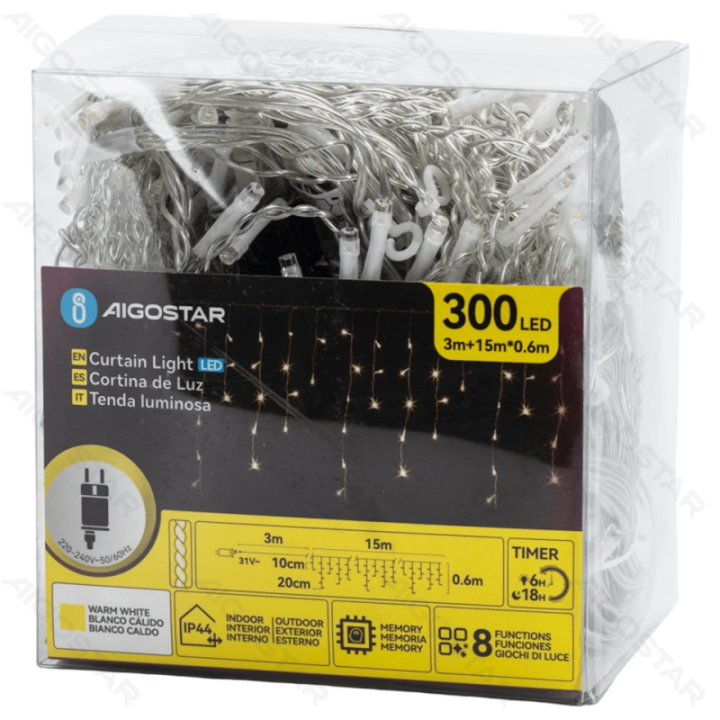 Low voltage icicle (wave) flat string lights, warm white, 15m*0.6m, IP44, Indoor&Outdoor 75 strips