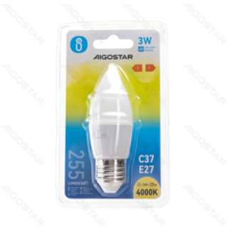 LED C37 apvalioji lemputė-E27-3W-4000K-255lm