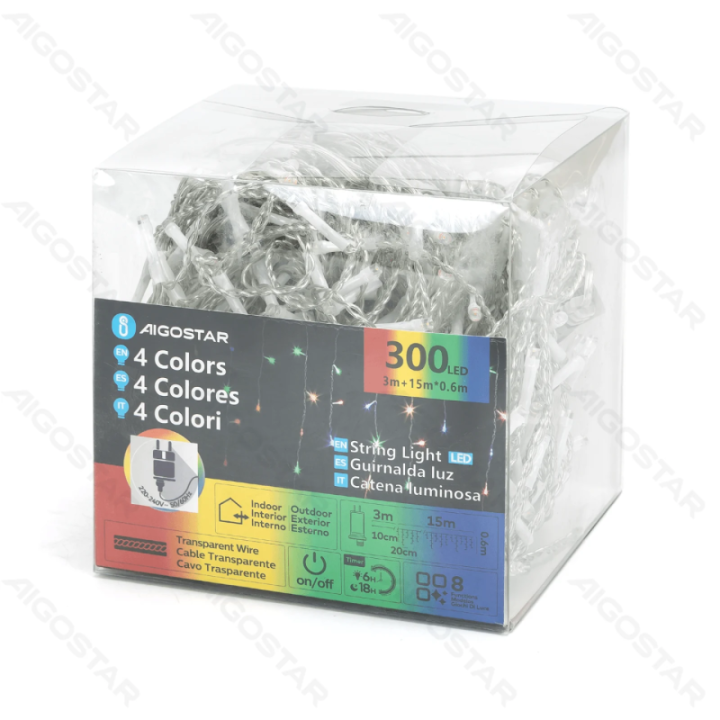 Low voltage icicle (wave) flat string lights, RGBY, 15m*0.6m, IP44, Indoor&Outdoor 75 strips