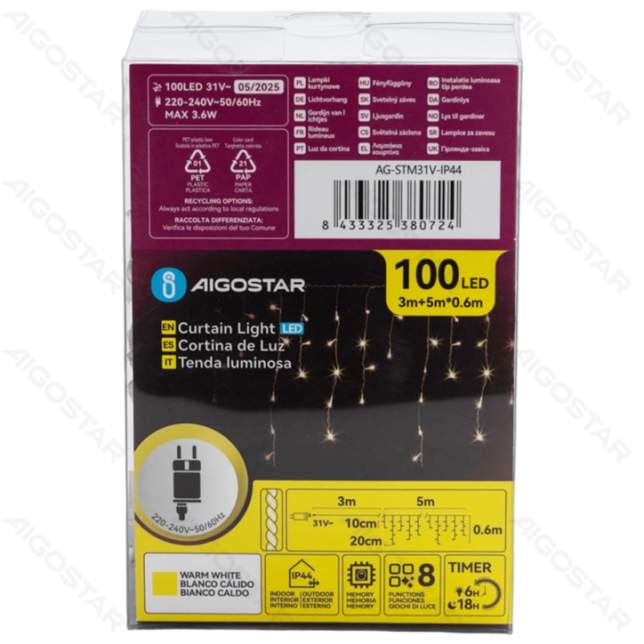 Low voltage icicle (wave) flat string lights, warm white, 5m*0.6m 25 strips ,IP44, Indoor&Outdoor