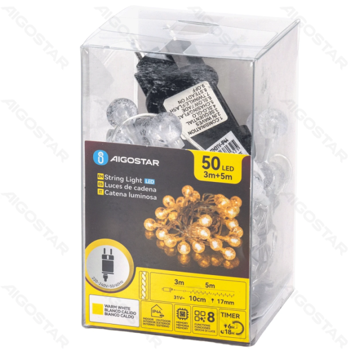 Low voltage bubble string lights, warm white, 5m ,IP44, Indoor&Outdoor