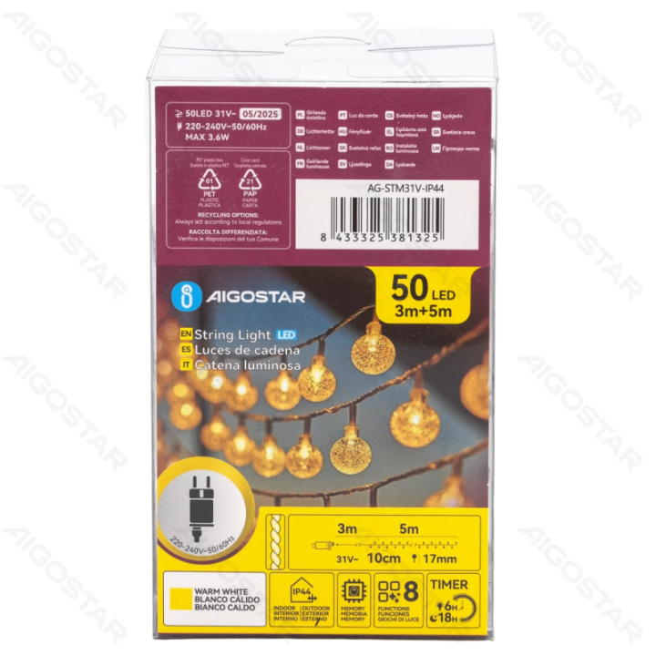 Low voltage bubble string lights, warm white, 5m ,IP44, Indoor&Outdoor