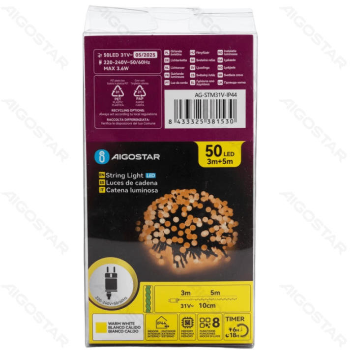 Low voltage firecracker string lights, warm white, 5m ,IP44, Indoor&Outdoor