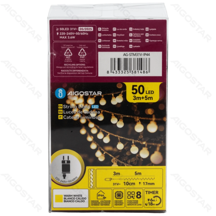 Low voltage milk bulb string lights, warm white, 5m ,IP44, Indoor&Outdoor