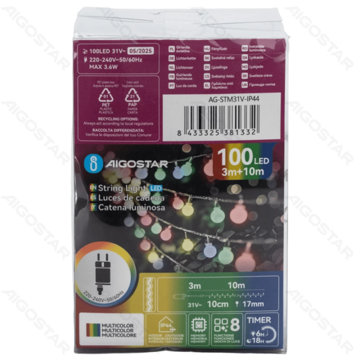 Low voltage milk bulb string lights, RGBY, 10m ,IP44, Indoor&Outdoor