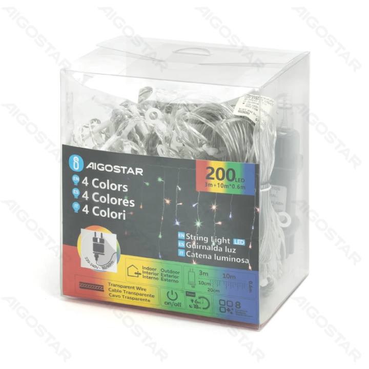 Low voltage icicle (wave) flat string lights, RGBY, 10m*0.6m 50 strips ,IP44, Indoor&Outdoor